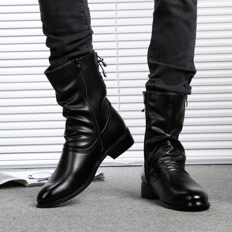 Pointed-Toe Casual Leather Boots - Image 2