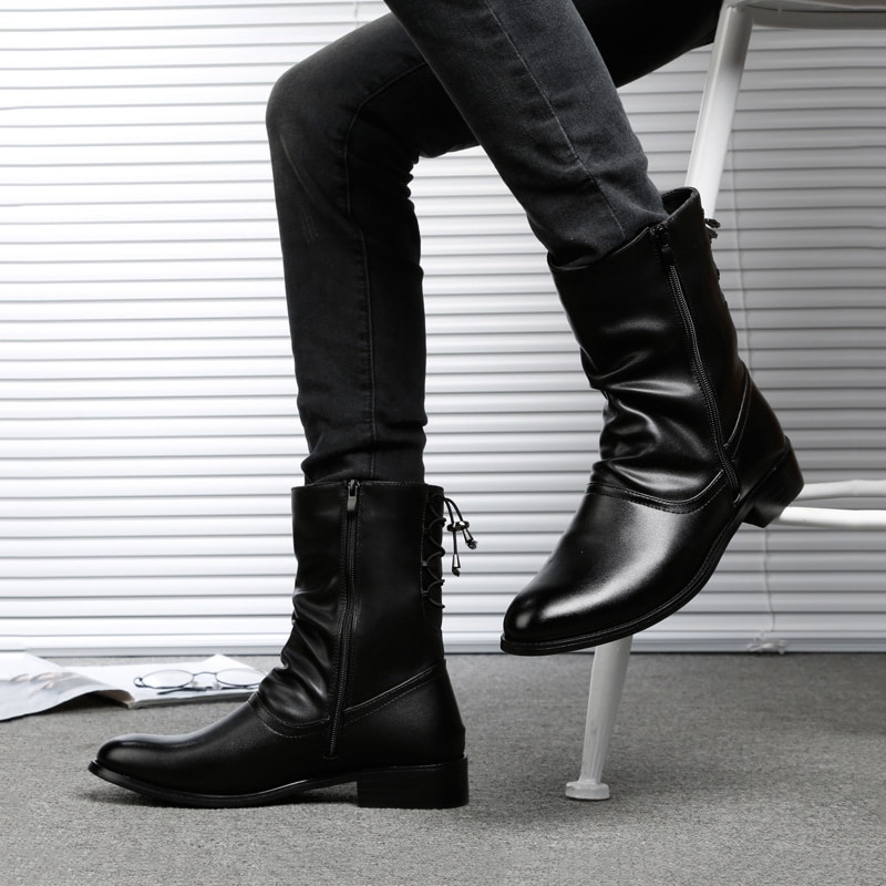 Pointed-Toe Casual Leather Boots - Image 3