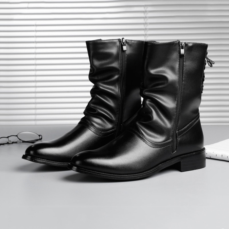 Pointed-Toe Casual Leather Boots - Image 4