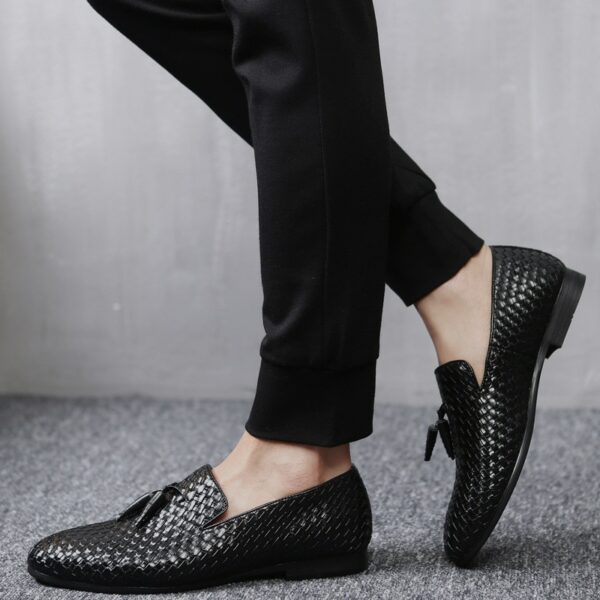 mens black weave loafers