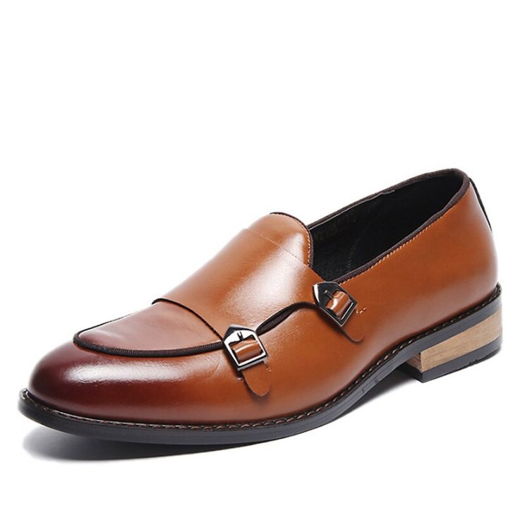 Real Leather Mens Dress Formal Business Shoes Pointy Toe Buckled Slip on  Loafers