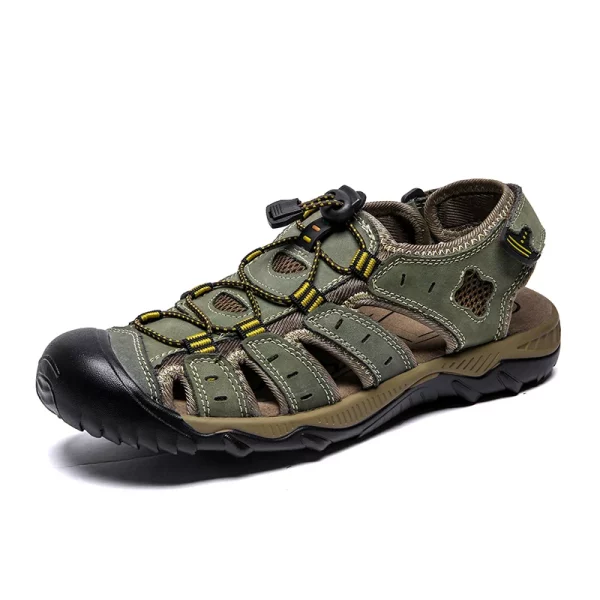 Elastic Lace Closed-Toe Leather Sandals