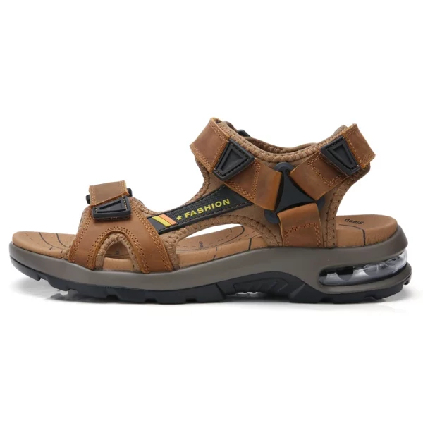 Layered Strap Leather Hook-and-Loop Sandals