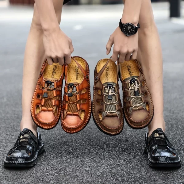 Cutout Leather Closed-Toe Sandals