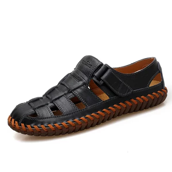 Stitched Edge Leather Hook-and-Loop Sandals