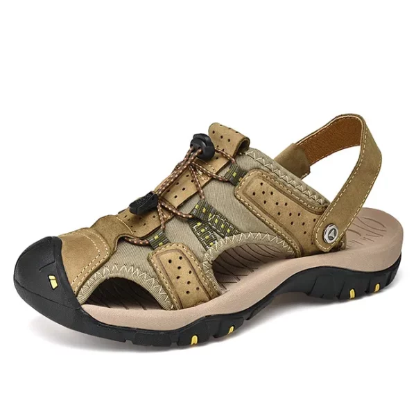 Toggle Lace Closed-Toe Leather Sandals