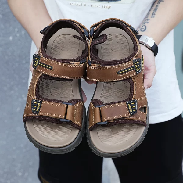 Contrast Stitch PU Hook-and-Loop Sandals