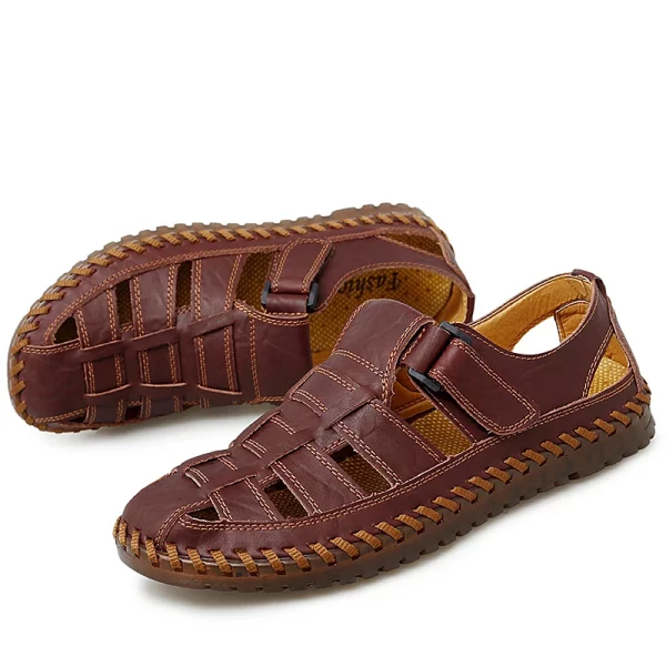 Woven Leather Closed-Toe Sandals