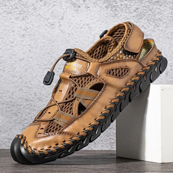 Stitched Overlay Mesh Closed-Toe Sandals