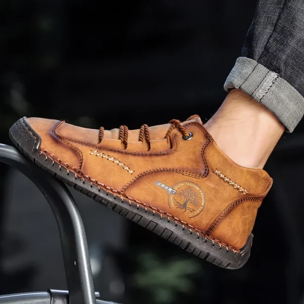 Hand-Stitched Leather Lace-Up Casual Shoes