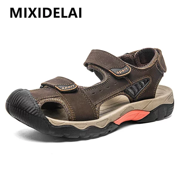 Covered-Toe Leather Hook-and-Loop Sandals