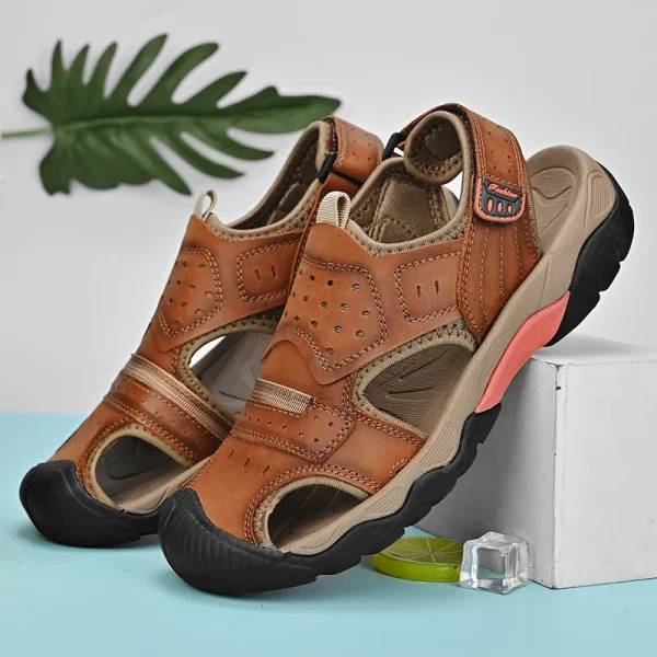 Perforated Strap Leather Toe-Post Sandals