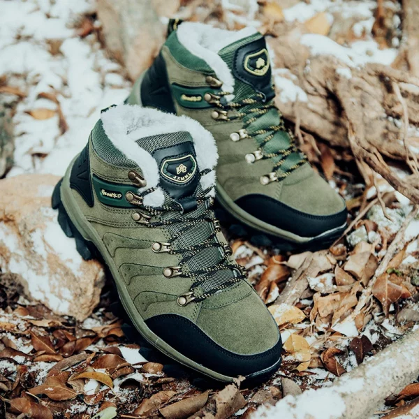 Fur-Lined Panel Lace-Up Hiking Boots