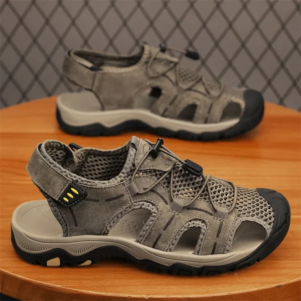 Segmented Overlay Mesh Toggle-Lace Sandals