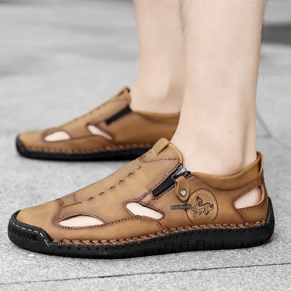 Cutout Leather Slip-On Sandals