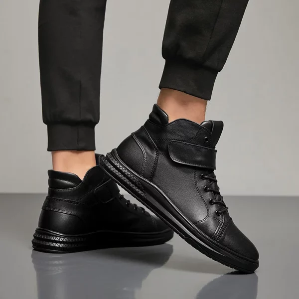 Strap-Panel Leather Lace-Up Ankle Boots